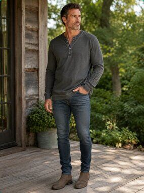 MASSIMO ALBA Men's Lg Slve Henley Medium Gray Wash Cotton/Cashmere Shirt XXL